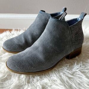 TOMS Deia Leather Ankle Boot - Grey Suede Leather and Wool | Size 6.5